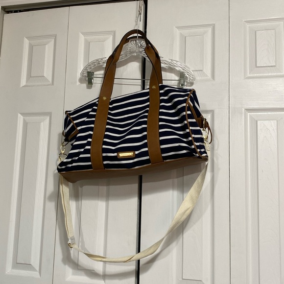 Madden Girl Bags Madden Girl Weekender Over Night Bag Blue Stripes